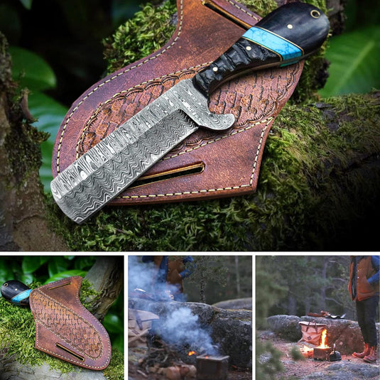 Custom Handmade Bull Knife – Fall Damascus Steel Edition