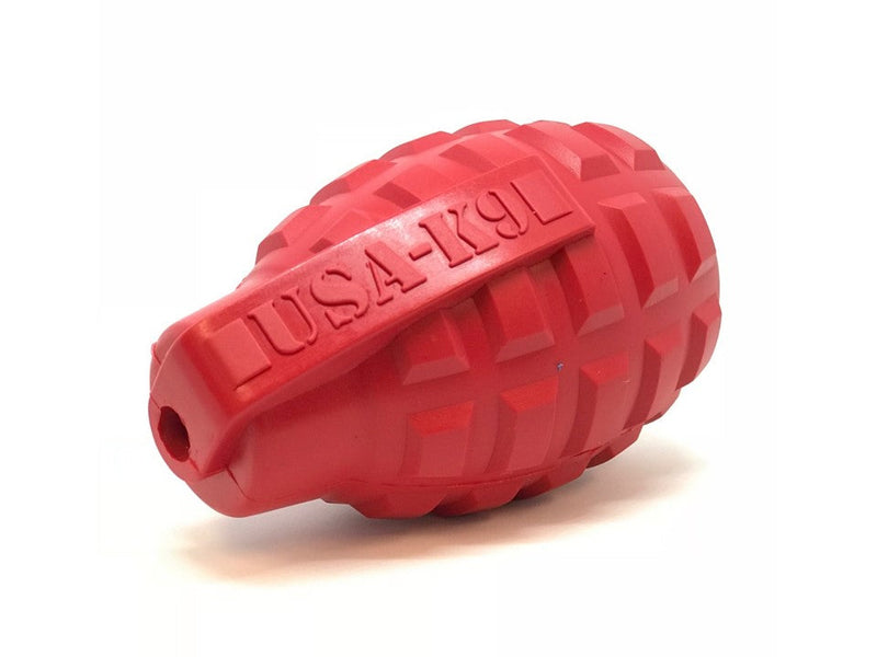 Load image into Gallery viewer, USA-K9 Grenade Rubber Dog Chew Toy | K9 Handler eDispenser Toy | Red &amp; Blue | USA Made
