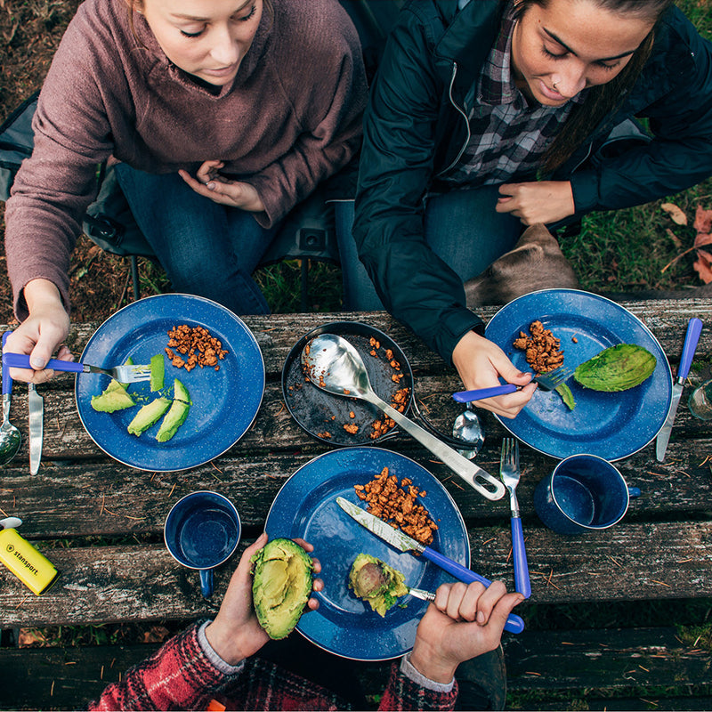 Load image into Gallery viewer, Stansport Deluxe 24-Piece Enamel Camping Tableware Set
