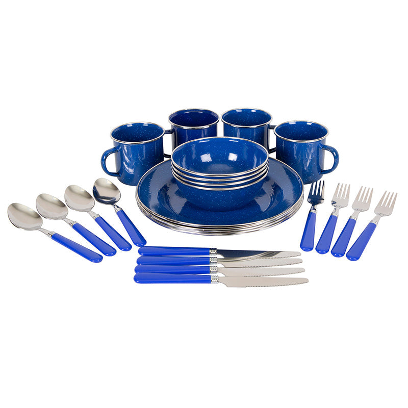 Load image into Gallery viewer, Stansport Deluxe 24-Piece Enamel Camping Tableware Set
