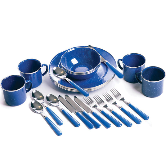 Stansport Deluxe 24-Piece Enamel Camping Tableware Set