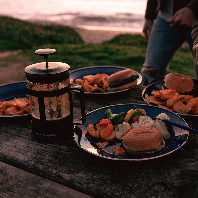 Load image into Gallery viewer, Stansport Deluxe 24-Piece Enamel Camping Tableware Set
