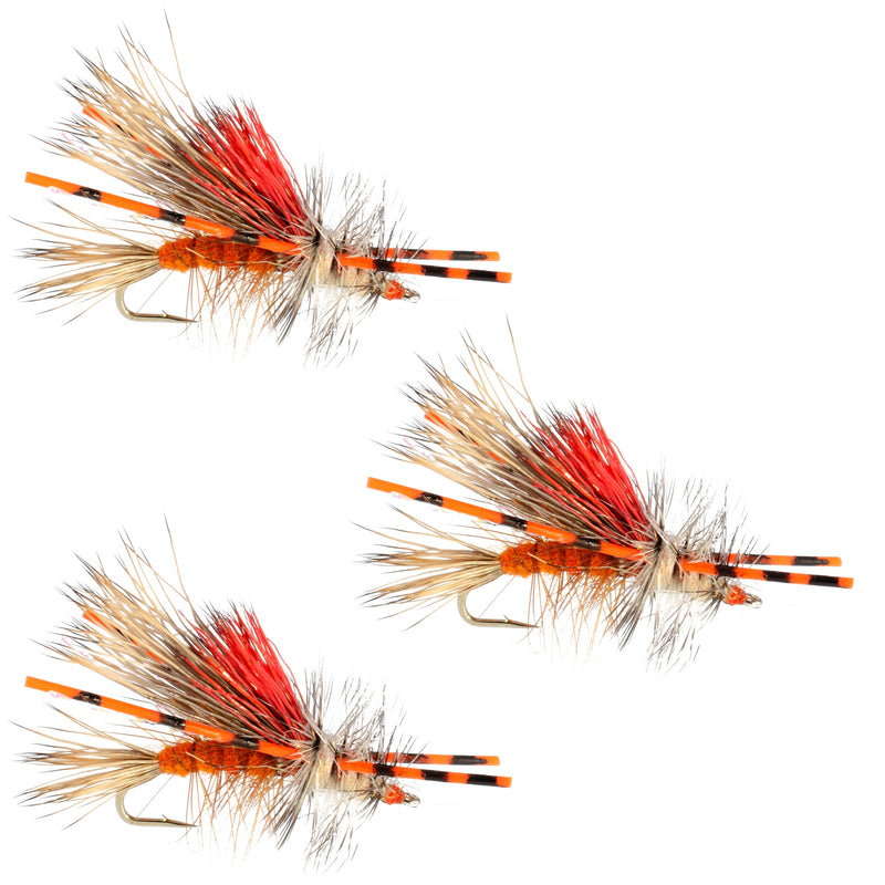 Load image into Gallery viewer, 3 Pack Kaufmann&#39;s Orange Crystal Stimulator Rubber Legs Dry Fly - Hook Size 14
