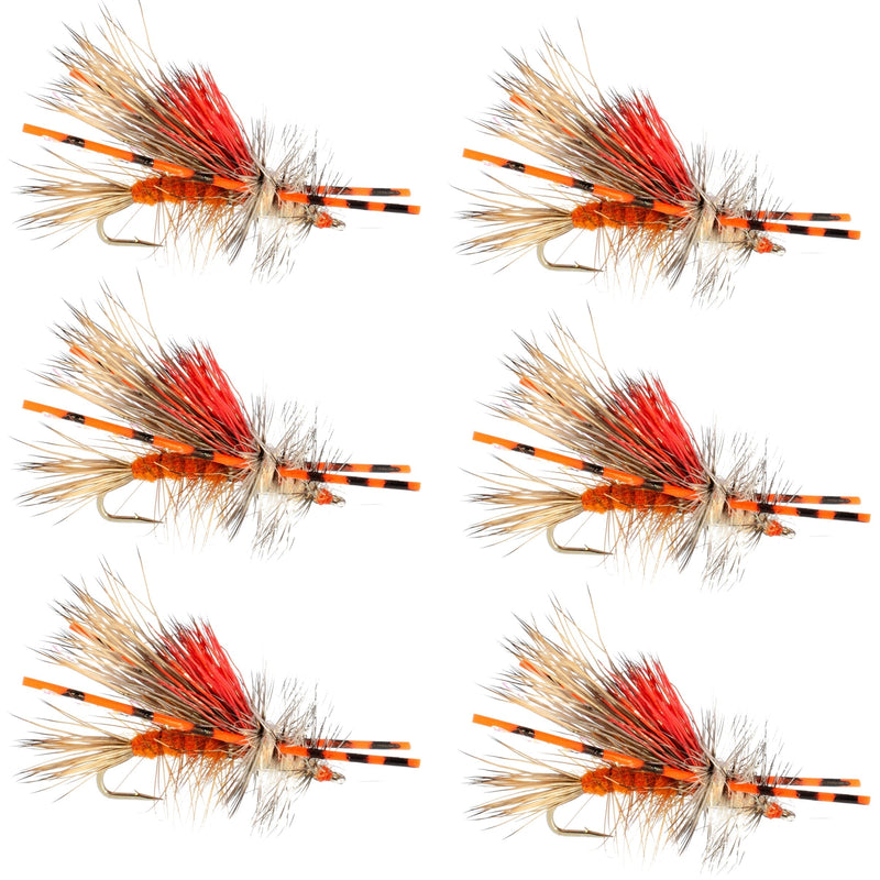 Load image into Gallery viewer, Kaufmann's Orange Crystal Stimulator Rubber Legs Dry Fly - 6 Flies Hook Size 16
