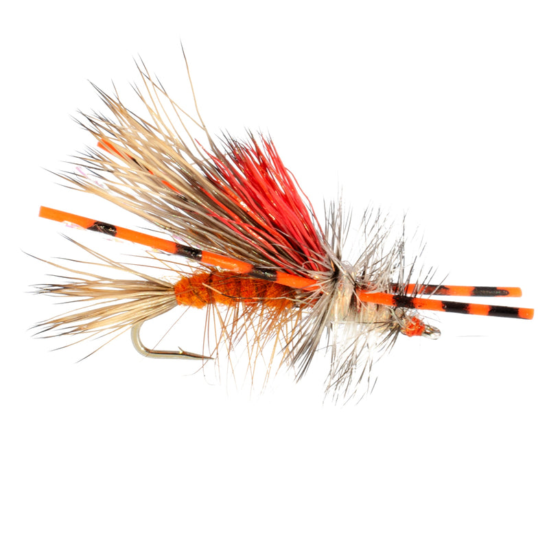 Load image into Gallery viewer, 3 Pack Kaufmann&#39;s Orange Crystal Stimulator Rubber Legs Dry Fly - Hook Size 8
