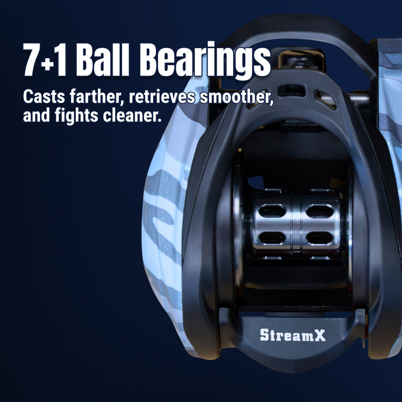 Load image into Gallery viewer, Reaction Tackle Baitcasting Fishing Reel- StreamX Edition- 7.5:1 Gear Ratio
