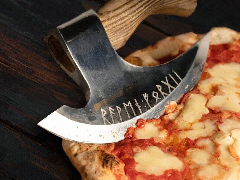 Load image into Gallery viewer, Custom Hand Engraved Ax Pizza Cutter - 8-Inch J2 Steel Blade
