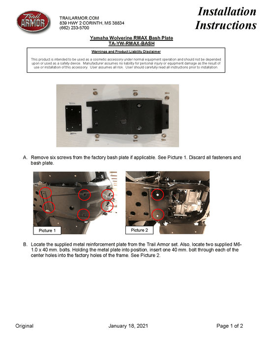 Trail Armor Bash Plate for 2021+ Yamaha Wolverine RMAX 1000