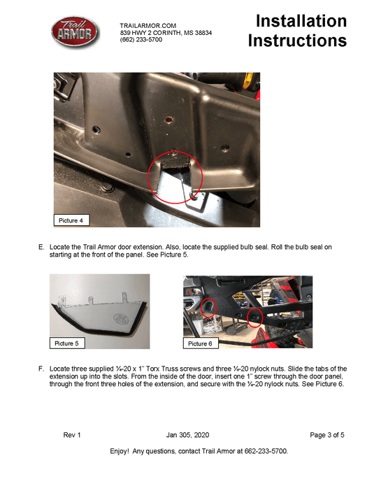 Trail Armor Lower Door Insert Kit for 2019-21 Honda Talon 1000