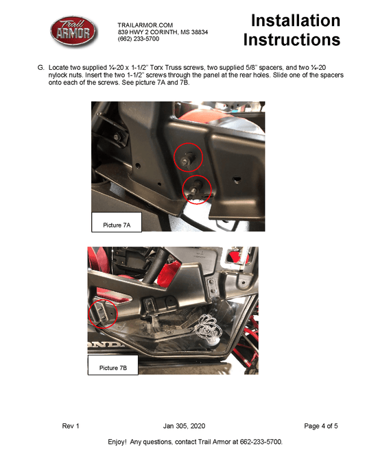 Trail Armor Lower Door Insert Kit for 2019-21 Honda Talon 1000