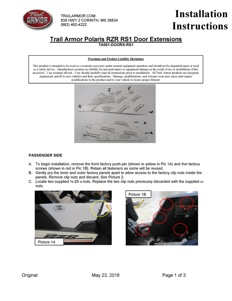 Load image into Gallery viewer, Trail Armor Upper Door Insert Kit for 2018 - 2020 Rzr RS1
