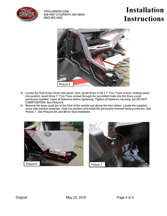 Trail Armor Upper Door Insert Kit for 2018 - 2020 Rzr RS1