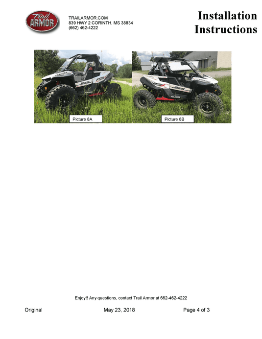 Trail Armor Upper Door Insert Kit for 2018 - 2020 Rzr RS1