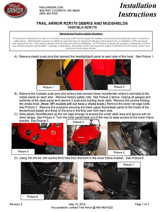 Trail Armor Half Door Style Debris and Mud ShieldS for 2009-21 Polaris RZR 170