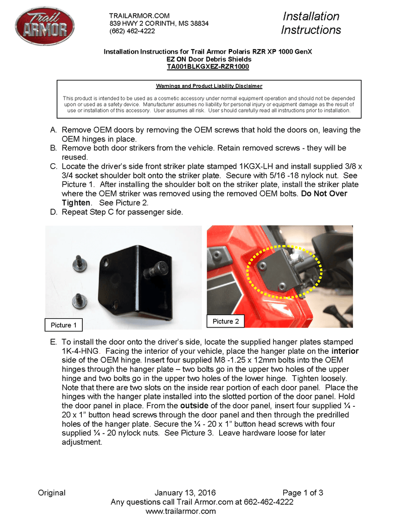Load image into Gallery viewer, Trail Armor GenX Doors for RZR XP 1000 / RZR XP Turbo EZ Model
