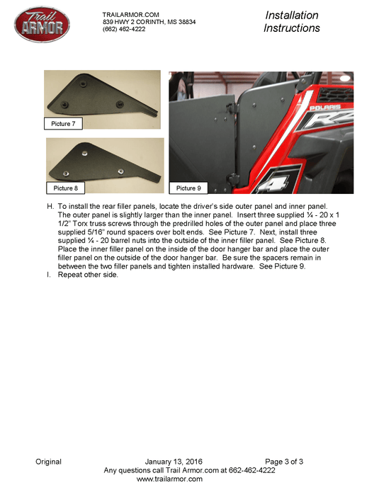 Trail Armor EZON GENX Doors for 2015-20 Polaris RZR 900 / 1000 S Models