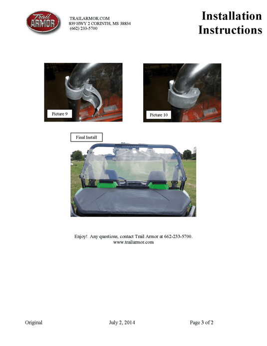 Trail Armor Wildcat Window Dust Seal for 2014-17 Wild Trail / Wild Sport Model