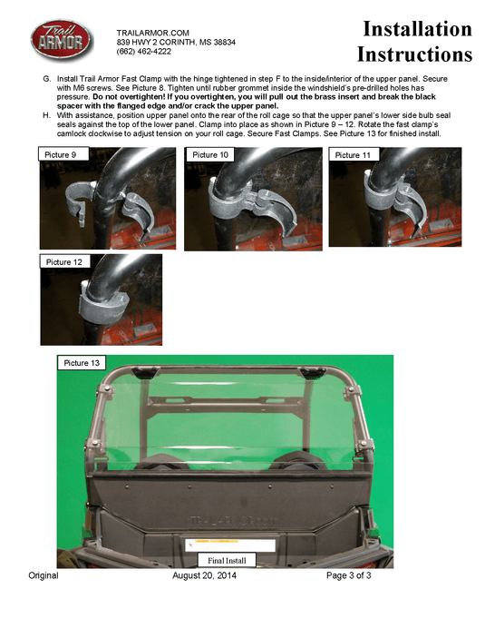 Trail Armor Rear Window Dust Shield for 2015-17 Polaris RZR 900 / RZR TRAIL Model