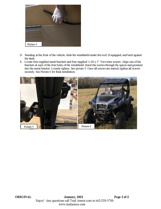 Trail Armor Full Windshield for 2020-22 Polaris General 1000 / XP 1000