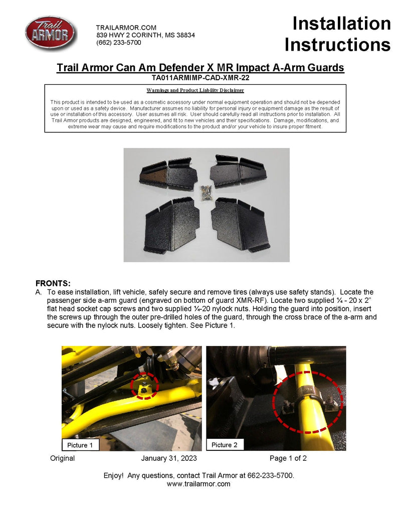Load image into Gallery viewer, Trail Armor iMpact A-Arm Guards for 2022+ Can-Am Defender HD10 / HD9
