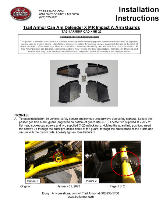 Trail Armor iMpact A-Arm Guards for 2022+ Can-Am Defender HD10 / HD9