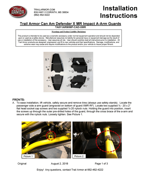 Trail Armor A-Arm Guards for 2018-21 Can-Am Defender