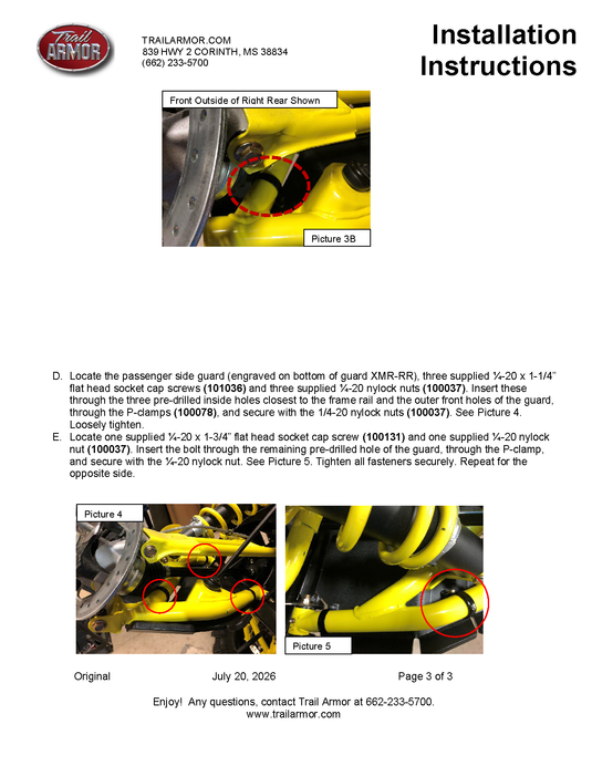 Trail Armor 2018 - 2021 Can Am Defender and Can Am Defender Max iMpact A-Arm Guards for FACTORY ARCHED A-ARMS