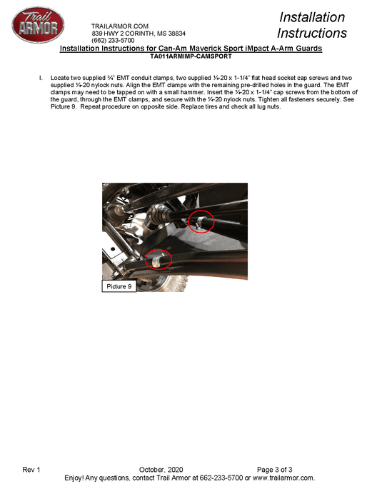 Trail Armor A-Arm Guards for 2019-23 Can-Am Maverick Sport / Commander