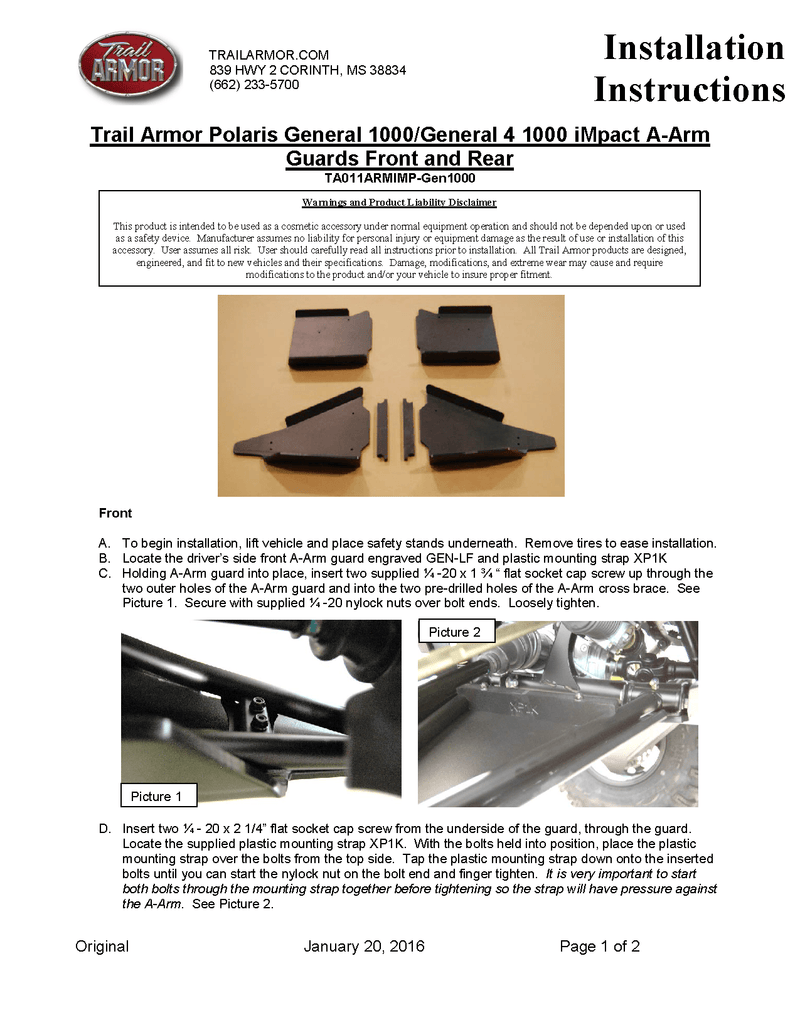 Load image into Gallery viewer, Trail Armor IMpact A-Arm Guards Front &amp; Rear for Polaris General 1000 / 1000 4
