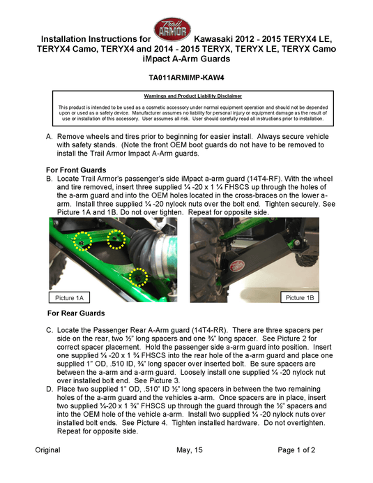 Trail Armor Kawasaki iMpact A-Arm Guard for 2012-20 Camo TERYX4 Models