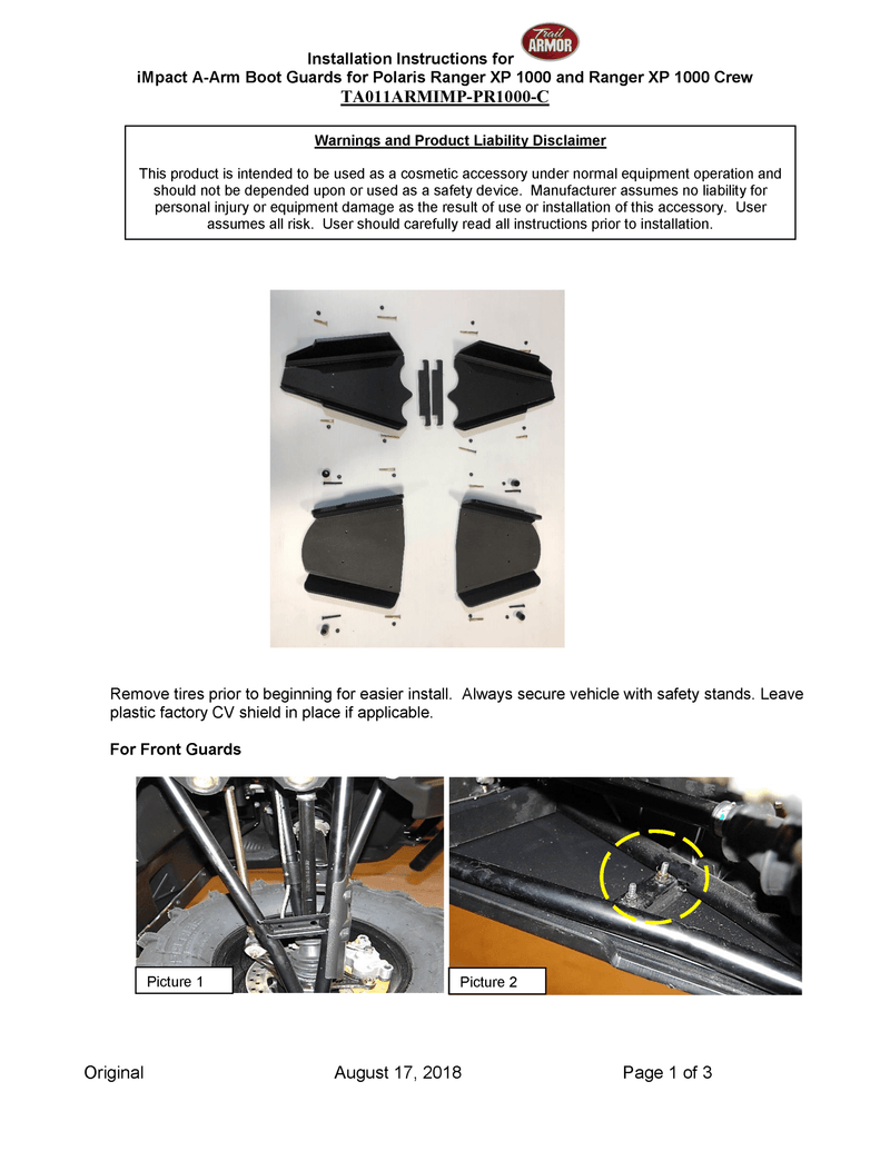 Load image into Gallery viewer, Trail Armor A-Arm Guards for 2018-20 Polaris Ranger 1000 / XP 1000
