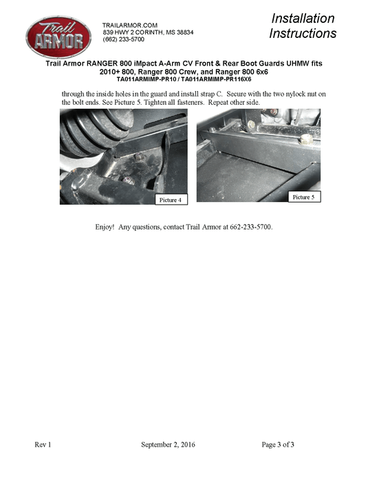 Trail Armor iMpact A-Arm CV Front & Rear Boot Guards for 2010-17 Ranger 800 6x6