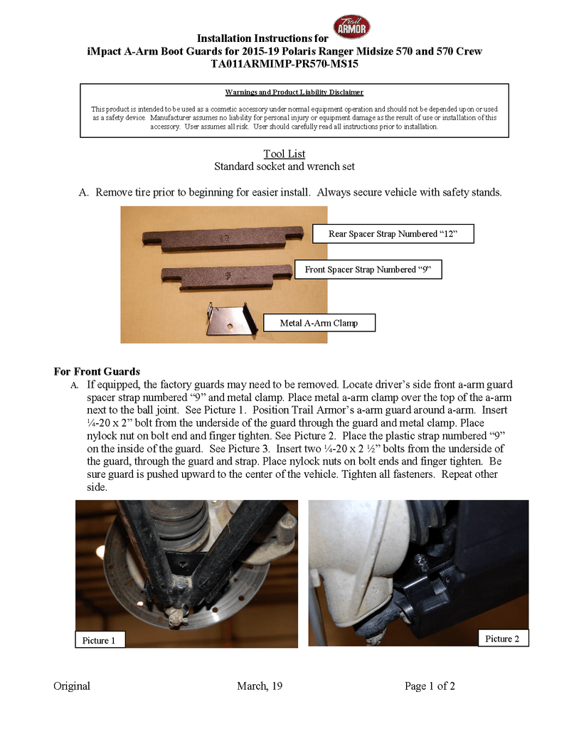 Load image into Gallery viewer, Trail Armor iMpact A-Arm Guards for 2014-21 Ranger Midsize 570 / 570 Crew
