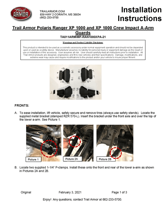 Trail Armor A-Arm Guards for 2021-23 Polaris Ranger / XP 1000 Crew
