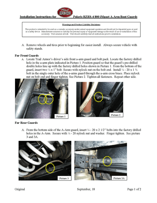 Trail Armor iMpact A-Arm CV Front & Rear Boot Guards UHMW for 2009-14 Polaris RZRS Model