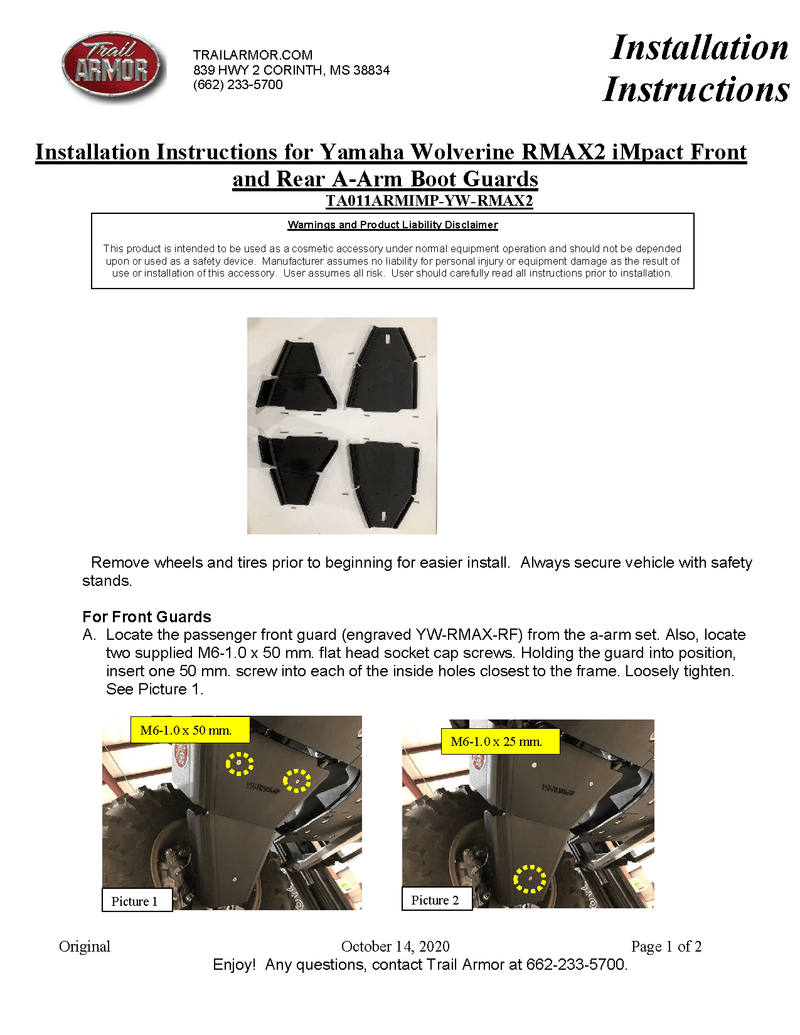 Load image into Gallery viewer, Trail Armor iMpact A-Arm Guards for 2021+ Yamaha Wolverine RMAX2 Model
