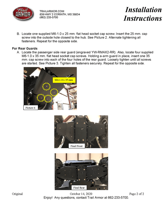 Trail Armor iMpact A-Arm Guards for 2021+ Yamaha Wolverine RMAX2 Model