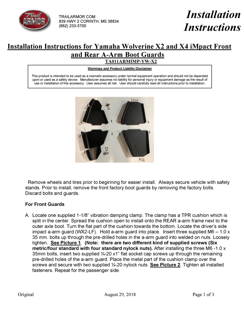 Load image into Gallery viewer, Trail Armor iMpact A-Arm Guards Yamaha for 2019-22 Wolverine X2 / X4 XTR Model

