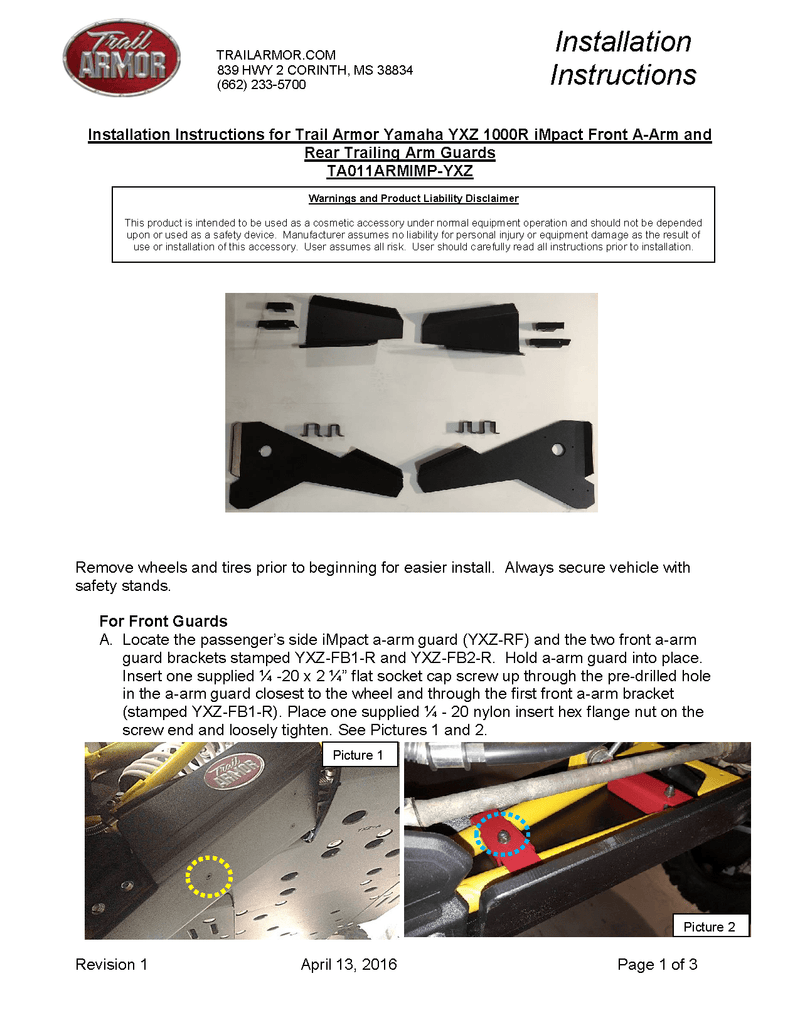 Load image into Gallery viewer, Trail Armor iMpact A-Arm Trailing Arm Guards for 2016-23 Yamaha YXZ1000R

