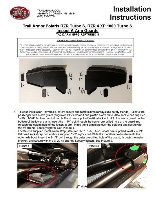 Trail Armor Front Arm Guard for Polaris RZR Turbo S