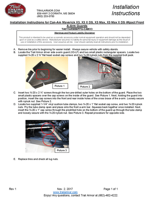 Trail Armor iMpact Front Arm Guards for 2017+ Can-Am Maverick X3 64"