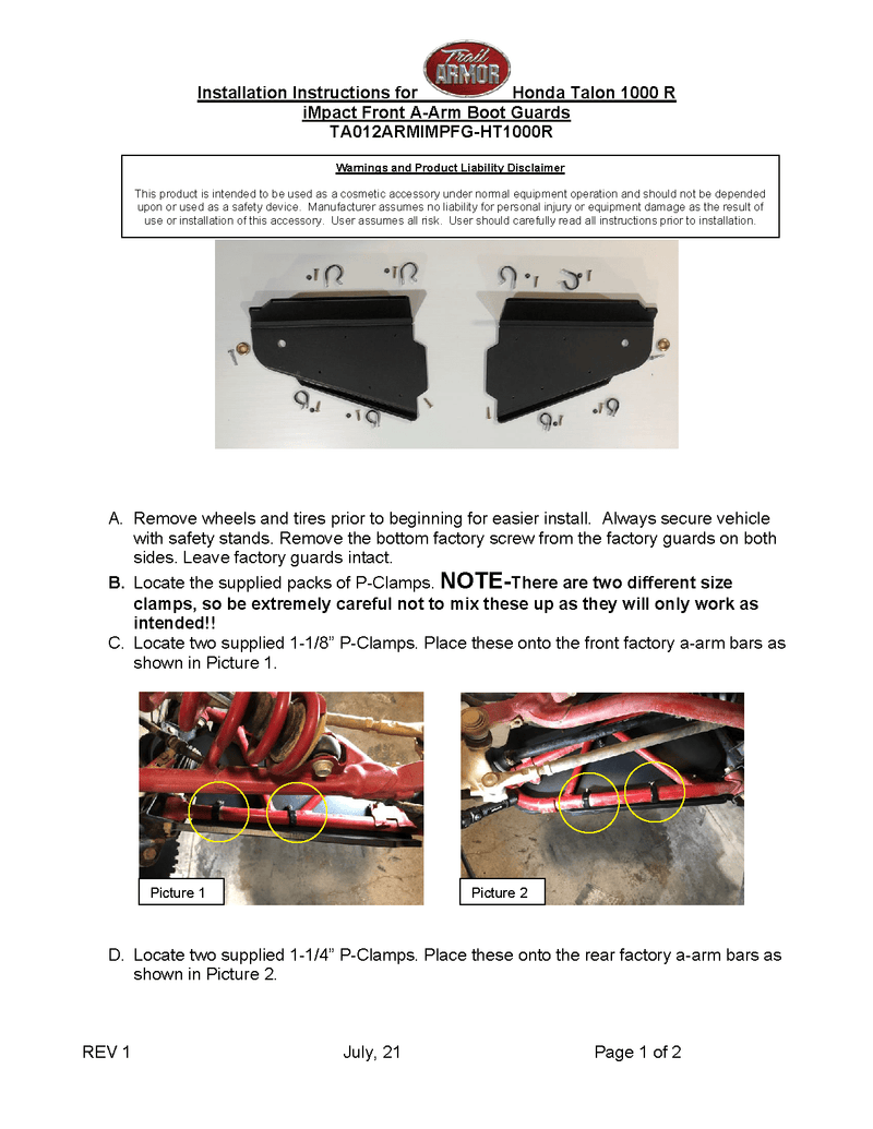 Load image into Gallery viewer, Trail Armor Front A-Arm Impact Guards for Honda Talon 1000 R
