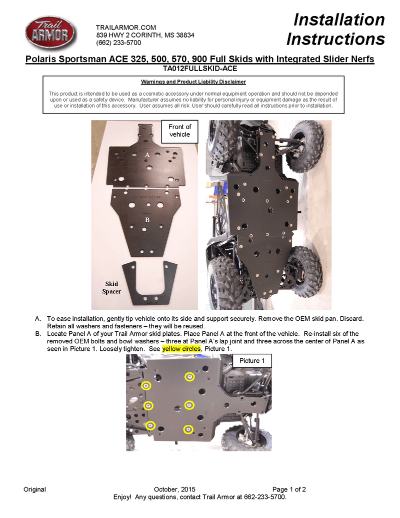 Load image into Gallery viewer, Trail Armor Full Skids for 2014-19 Polaris Sportsman ACE Models
