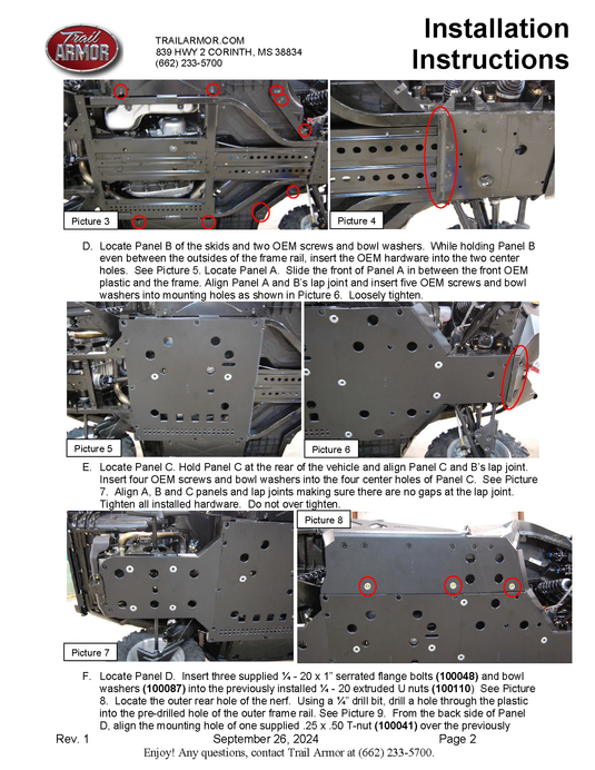Trail Armor Can Am Commander 800, 800 DPS, 800 XT, 1000, 1000 DPS, 1000 X, 1000 XT, 1000 XT-P, 1000 Limited Full Skids with Integrated Slider Nerfs 2015-2020