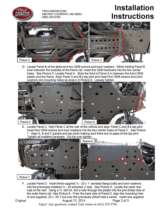 Trail Armor Skid Plates for 2011-14 Can-Am Commander 800 /DPS /XT/ 1000