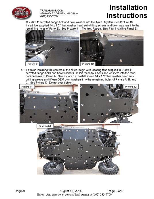 Trail Armor Skid Plates for 2011-14 Can-Am Commander 800 /DPS /XT/ 1000
