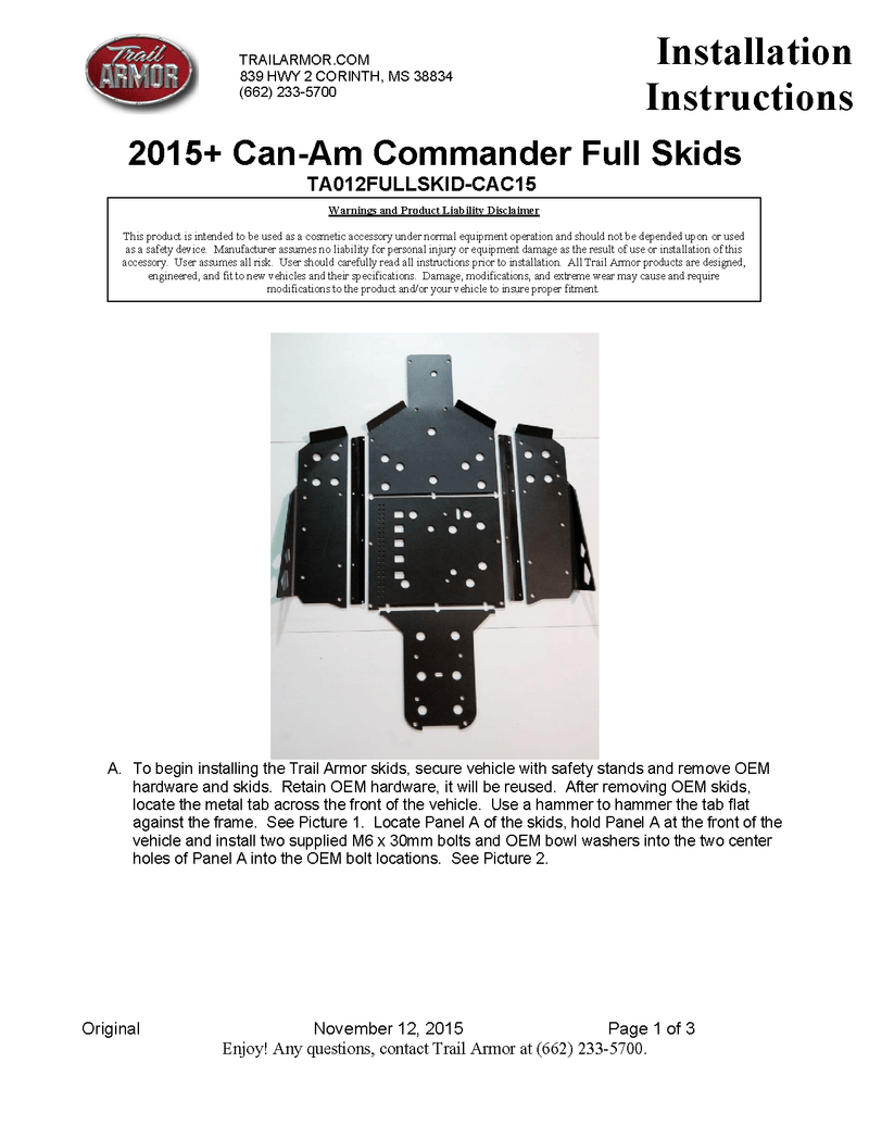 Load image into Gallery viewer, Trail Armor Skid Plates for 2015-20 Can-Am Commander 800/ DPS/ XT /1000

