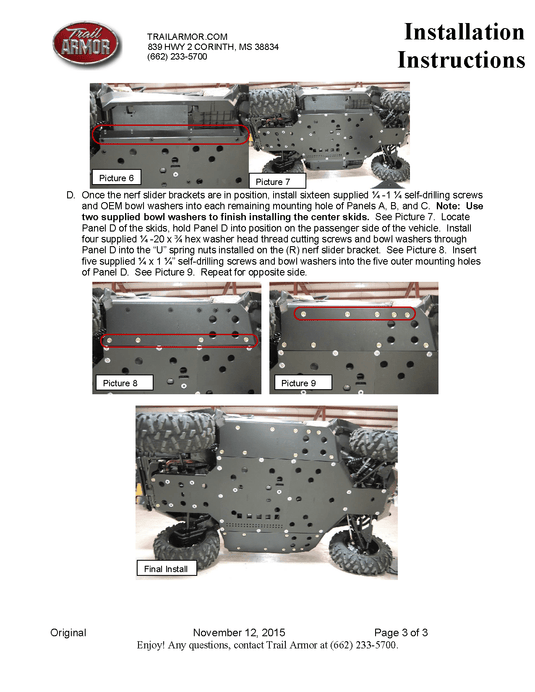 Trail Armor Skid Plates for 2015-20 Can-Am Commander 800/ DPS/ XT /1000