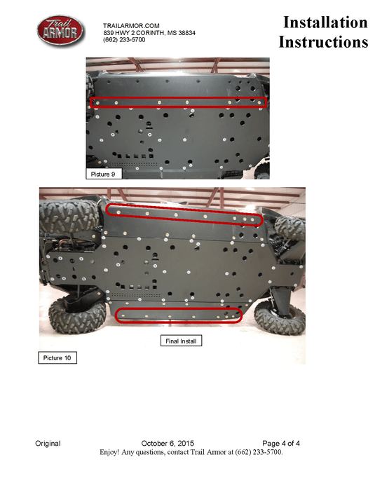 Trail Armor Skid Plates for 2014-20 Can-Am Commander Max / XT