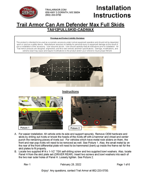 Trail Armor Skid Plate for 2018+ Can-Am Defender Max